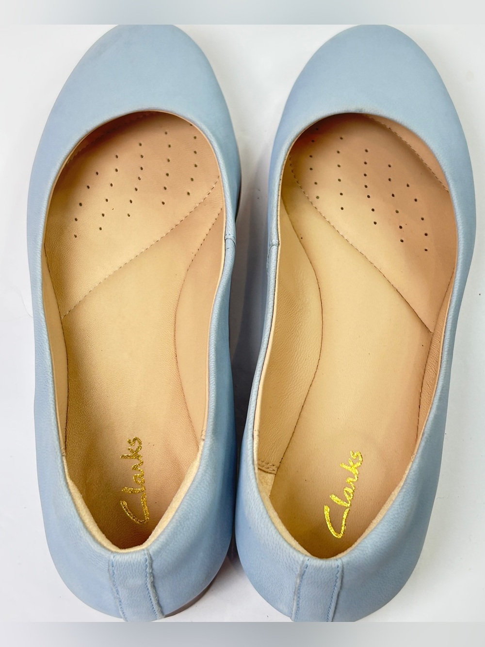 Clarks Freckle Ice Piper Pale Blue Leather Flats Women’s Size 6